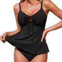 BMJL Women’s Tankini Swimsuits Two Piece Ribbed Bathing Suit Flowy Swimwear | Adjustable,flattering tankinis swimwear for women,high waisted womens tummy control swimsuits,tankini with shorts (Black, L)