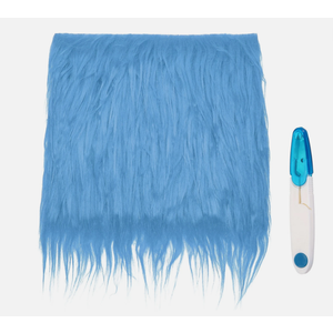 Faux Fur Fabric Squares, 10'' x 10'' Fuzzy Fabric with Scissors, Sky Blue
