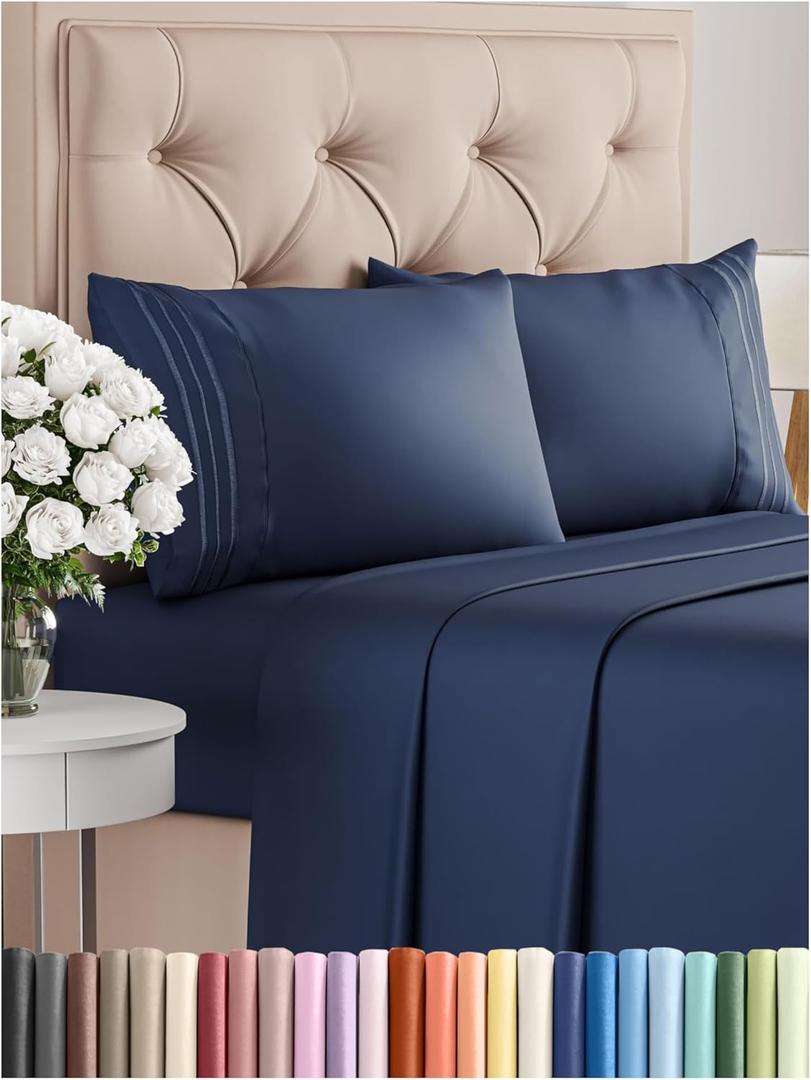 Full Size 4 Piece Sheet Set - Comfy Breathable & Cooling Bed Sheets Set - Hotel Luxury Bedding for Women, Men, Kids & Teens - Deep Pockets, Easy-Fit, Super Soft & Wrinkle Free - Oeko-Tex - Navy Blue (24 - Navy Blue)