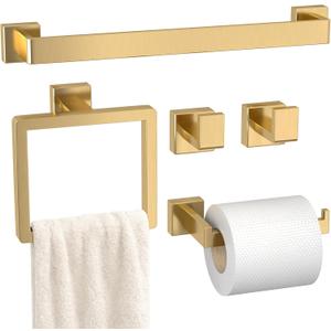 5-Pieces Gold Bathroom Accessories Set, 24 Inch Towel Bar Set
Stainless Steel, Towel Ring, Toilet Paper Holder, Robe Hooks, Towel Racks for Bathroom Wall Mounted, Bathroom Hardware Set