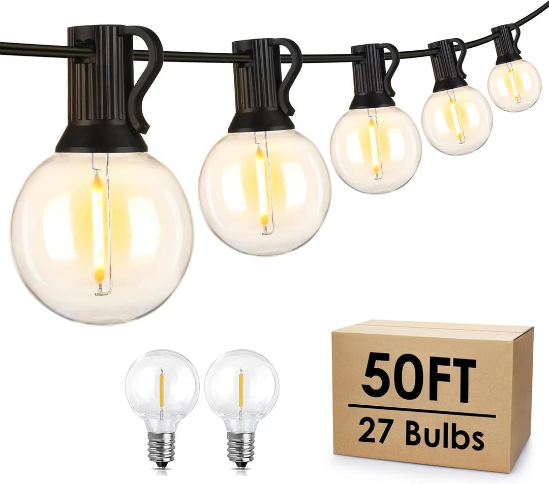 Mlambert 50Ft LED Outdoor String Lights G40 Globe Dimmable Patio Light, Waterproof Hanging String Light with 27 Warm White Shatterproof Bulbs (2 Spare)