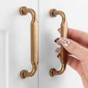 10 Pack 3-3/4 Inch Hole Centers, Antique Brass Cabinet Pulls Vintage Brass Cabinet Handles Brass Kitchen Hardware for Cabinets ZP2302 Drawer Bedroom Dresser Bathroom Vanity Cupboard