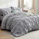 Bedsure Queen Comforter Set Grey - Bed in a Bag Queen Size 7 Pieces, GentleSoft Pintuck Bed Set Gift for Family, Pinch Pleat Grey Comforter with Sheets, Pillowcases & Shams