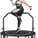 BCAN 450/550 LBS Foldable Mini Trampoline, 40"/48" Adult Fitness Trampoline with Bungees, U Shape Adjustable Foam Handle, Stable & Quiet Exercise Rebounder,Indoor/Outdoor Workout (48IN, 48-SILVER)