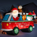 VIVOHOME 8FT Christmas Inflatable Outdoor Decoration, Santa on Bus, Navidad Blow Up Yard Decor with Built-in LED Light for Lawn, Garden, Party