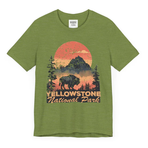 Womens Vintage Retro Yellowstone National Park Hiking V-Neck T-Shirt (Green, S)