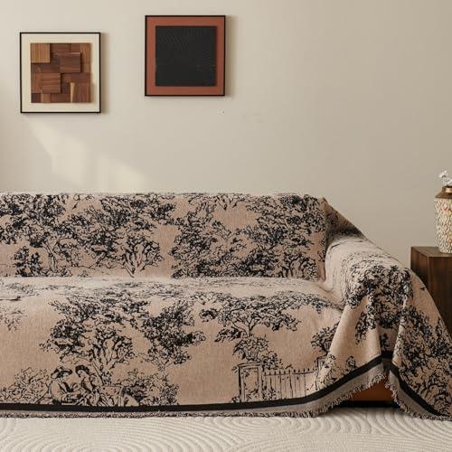 French Country Couch Cover for 3 Cushion Sofa, Vintage Cottage Reversible Couch Cover Sectional L Shape, Farmhouse Home Decor Chenille Non Slip Washable Large Couch Protector for Dogs 71"x118"