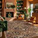 Kokia Washable Area Rugs 9x12 Living Room Boho Non Slip Thin Carpet Stain Resistant Vintage Brown Printed Oriental Distressed Rug for Bedroom Low Pile (Sequoia/Walnut/Pine/Ginger)