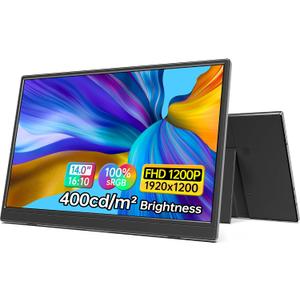 ForHelp 14 Inch Portable Monitor FHD1200P Ultra-Slim for Laptop Monitor, USB-C&HDMI Plug&Play,100% SRGB,Dual Speakers Extender Display. Built-in Stand,for Laptop,PC Phone Xbox PS4/5