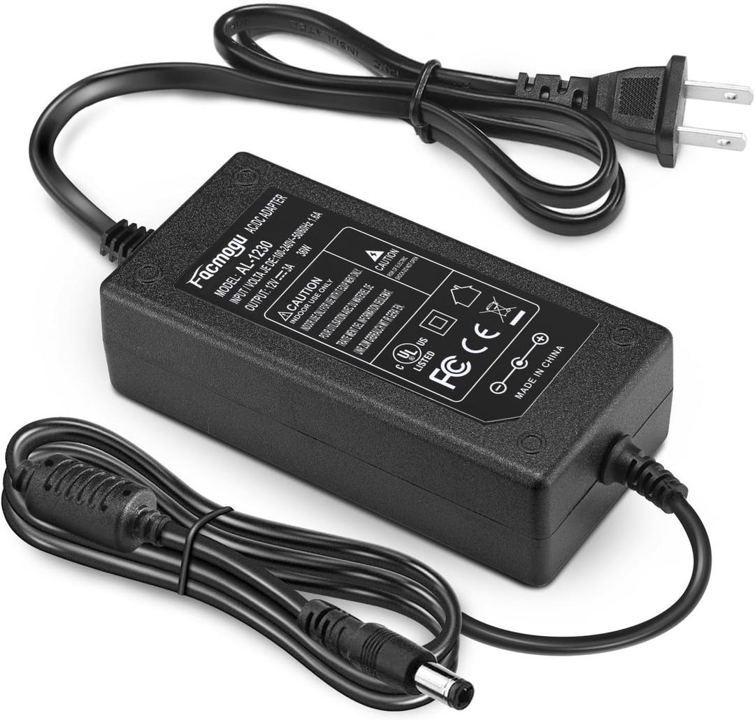 Facmogu DC 12V 3A Power Adapter, 100-240V AC to DC 12V 3A 36W Power Suppy with Barrel Connector 5.5x2.5mm & 5.5x2.1mm, 12 Volt 3 Amp Desktop Adpater 12V 3A Switching Transformer AC/DC Power Converter (12V 3A)