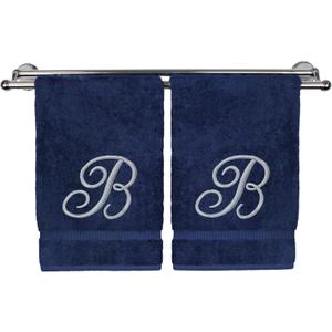 BC BARE COTTON Monogrammed Hand Towel, Navy, 16 x 30 Inches - Set of 2, 100% Turkish Cotton, Extra Absorbent, Soft Terry Finish, Personalized Gift