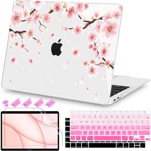 Teryeefi New MacBook Air 13 Inch Case 2021 2020 2019 2018 Release A2337 M1/ A1932/A2179 with Retina Display Touch ID, Floral Hard Plastic Shell Case and Keyboard Cover,Cherry Blossoms
