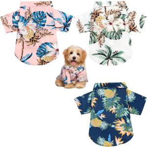 Weewooday 3 Pieces Small Pet Summer T-Shirts Hawaii Style Floral Pet Dog Shirt Breathable Cool Clothes Beach Seaside Puppy Sweatshirt for Puppy(Floral Style,Medium)