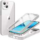 JETech Case for iPhone 13 6.1-Inch with Built-in Tempered Glass Screen Protector, 360 Degree Full Body Heavy Duty Protection, Shockproof Rugged Phone Cover Clear Back (White)