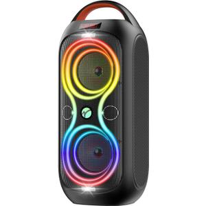 Party Bluetooth Speaker with Dual 4" Woofers, 60W Peak Power, 12H Playtime, Dynamic LED Lights, TWS, FM, AUX, USB, Mic Input, Portable Rechargeable Speaker for Indoor & Outdoor Events -Updated Version