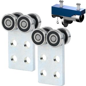 4 Wheel Trolley Assembly Rollers.Bearing Trolley Assembly.The top of The Trolley has Room for Set Screws, Allowing The use of a 1-5/8" high Strut Channel or Higher Metal Strut Channel.