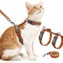 Halypet Cat Harness and Leash Set, Escape Proof 3-in-1 Adjustable Harness for Cats & Kittens, Soft Lightweight, Easy On & Control for Walking, Travel & Outdoor Use, Vibrant Leopard Orange, Medium