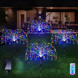 Outdoor Solar Garden Lights,Firework Lights 4 Pack Waterproof Decorative Pathway Lights,120Led Firefly Lights Solar Outdoor Decor for Courtyard Garden Party Yard Decorations Outdoor,Colorful (Multicolor)