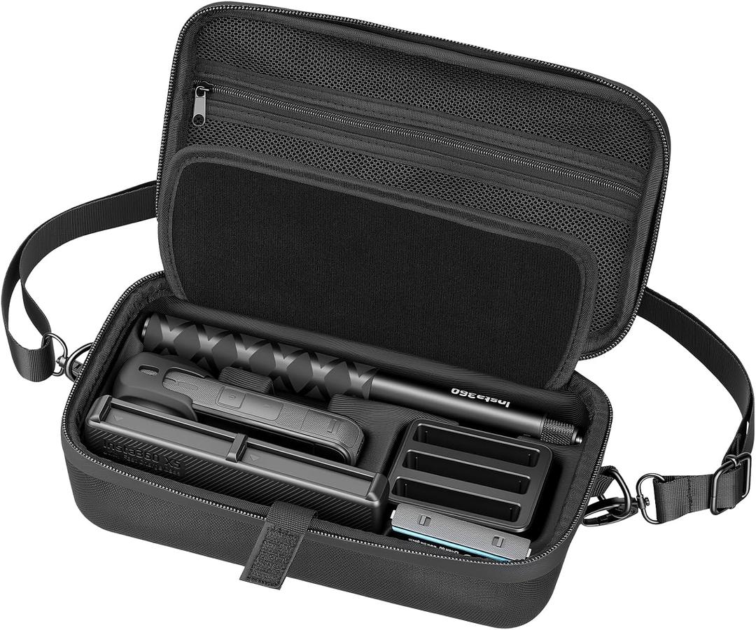 AMAZEAR Carrying Case for Insta360 X5 Accessories, Insta 360 X5 X4 Air Action Camera Waterproof Travel Carry Bag with Shoulder Strap, Pure Black
