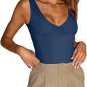 REORIA Butsmooth Womens Trendy Sexy Plunge Deep V Neck Sleeveless V Backless Going Out Tank Bodysuits Tops (Medium)