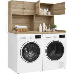 Washer Dryer Countertop with Cabinets, 2-Tier Laundry Countertop with Shelf, Dual