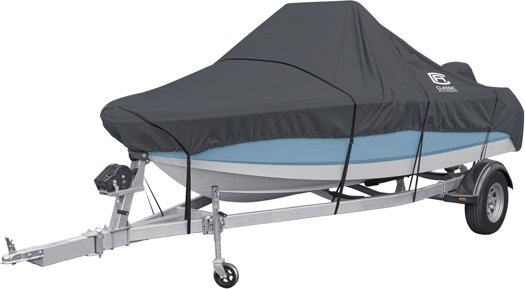 Classic Accessories StormPro Dark Grey Heavy-Duty Center Console Boat Cover, 16-18.5' L x 98" W, Marine Grade Fabric, Water-Resistant, Fits V-Hull Runabouts OutBoards and I/O
