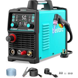 Plasma Cutter, [Pilot Arc][Large LED Display][Air Sensor] 50Amps Plasma Cutter Machine 110/220V Dual Voltage, 1/2 Inch Clean Cut 4/5 Inch Max Cut, Post Flow Mesh Cut, 2T/4T for Beginners DIY