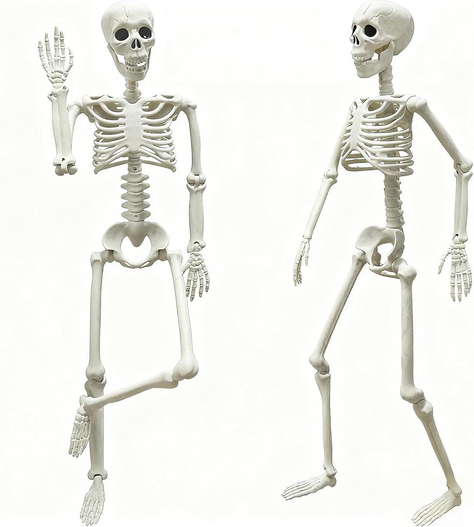 LUKBERA 2 Pack 3 ft Halloween Skeleton Posable, 36 Full Body Human Skeleton with Movable Joints for Halloween Haunted House Graveyard Party Scary Indoor Outdoor Decor