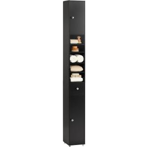 SoBuy Narrow Bathroom Storage Cabinet, Tall Slim Bathroom Organizers and Storage for Small Spaces, Freestanding Skinny Cabinet with Doors and Shelves for Tight Corners, Black BZR34-SCH