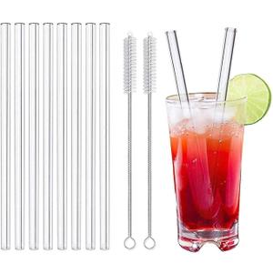 LessMo 8-Pack Reusable Glass Straws, Clear Glass Drinking Straw, Size 8.5''x10 MM, Including 2 Cleaning Brush- Perfect For Smoothies, Tea, Juice