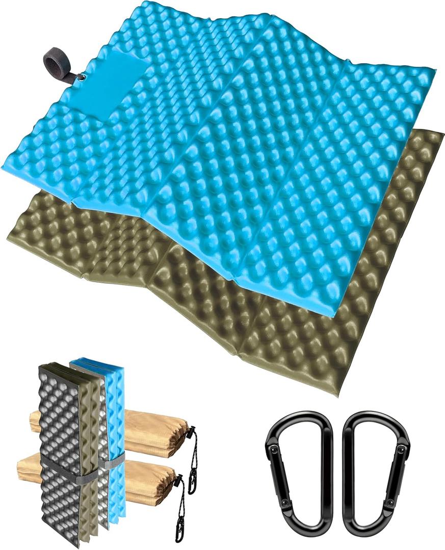 Foam Hiking Seat, Sit Pad, Sit Pads for Backpacking, Seat Cushion with Carabiner Clips, Carry Bag, Waterproof Foam Seat for Camping, Hiking, Outdoor, Blue/Green