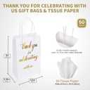 DjinnGlory 50 Pack Small-Size Gold Foil 'Thank You for Celebrating with Us' Paper Gift Bags with White Tissue Paper for Wedding Bridal Shower Parties, Wecome Gift Bags, 9 x5.5x3.15 Inch