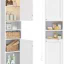 VASAGLE Tall Bathroom Cabinet with Lights, Slim Freestanding Bathroom Storage Cabinet with Adjustable Shelves, for Small Spaces, Modern, 15.7 Inches Wide, Cloud White UBBC766W02, 11.8"D x 15.7"W x 66.9"H