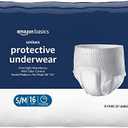 Amazon Basics Unisex Protective Underwear, Overnight Absorbency, Small/Medium, 16 Count, (1 Pack of 16)