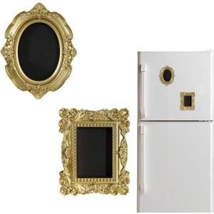 Vintage Magnetic Picture Frames for Refrigerator, 2-3 Inch Orange-golden Photo Frame Christmas Tree and Kitchen Decor (2, Orange-golden Oval and rectangles)