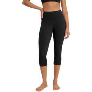 ODODOS ODLEX High Waist Workout Capris for Women, 19" Tummy Control Athletic Running Cropped Leggings, Black, Medium