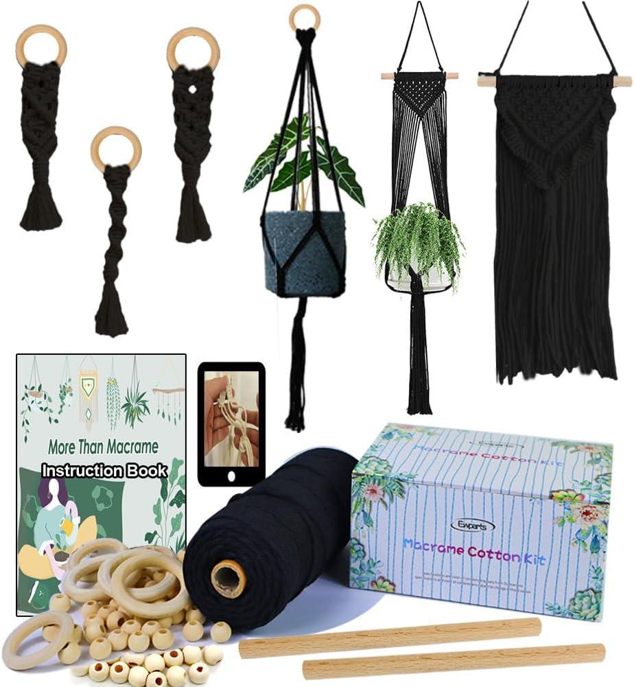 Ewparts Macrame Kit for Adults Beginner Macrame Plant Hanger Kit Macrame Supplier with Instruction Including 3mm Macrame Cord Wooden Beads and Rings for Plant Hanger Wall Hanging Decor