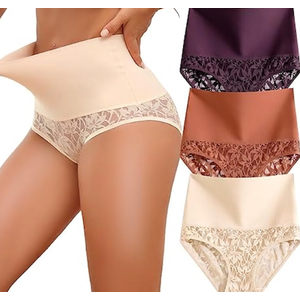 QDWQDW Shapewear for Women Tummy Control High Waisted Seamless Womens Underwear 3-Pack Sexy Lace Plus Size Panties, XL