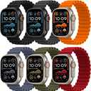 6 Pack Silicone Ocean Solo Loop Bands Compatible with Apple Watch Ultra 3/2/1 49mm 46mm 45mm 44mm 42mm, Soft Stretchy Sport Replacement Wristband for iWatch Series 11 10 9 8 7 6 5 4 3 SE (Black/Dark Gray/Orange/Blue Gray/Army Green/Red)
