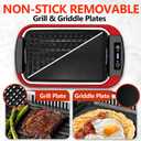 Indoor Grill, CUSIMAX Smokeless Grill Indoor, Electric Griddle, 1500W Korean BBQ Grill with LED Smart Display & Tempered Glass Lid, Non-stick Removable Plate & Griddle Plate, Red