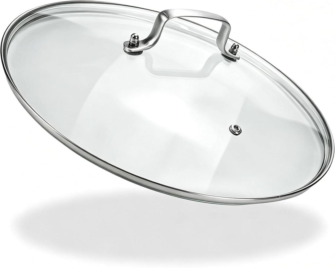 LC LICTOP 12 Inch Pot Lid, Universal Pot and Pan Cover Replacement - Dishwasher Safe, Oven Safe, Tempered Glass Cover with 304 Stainless Steel Edge & 201 Handle for Kitchen