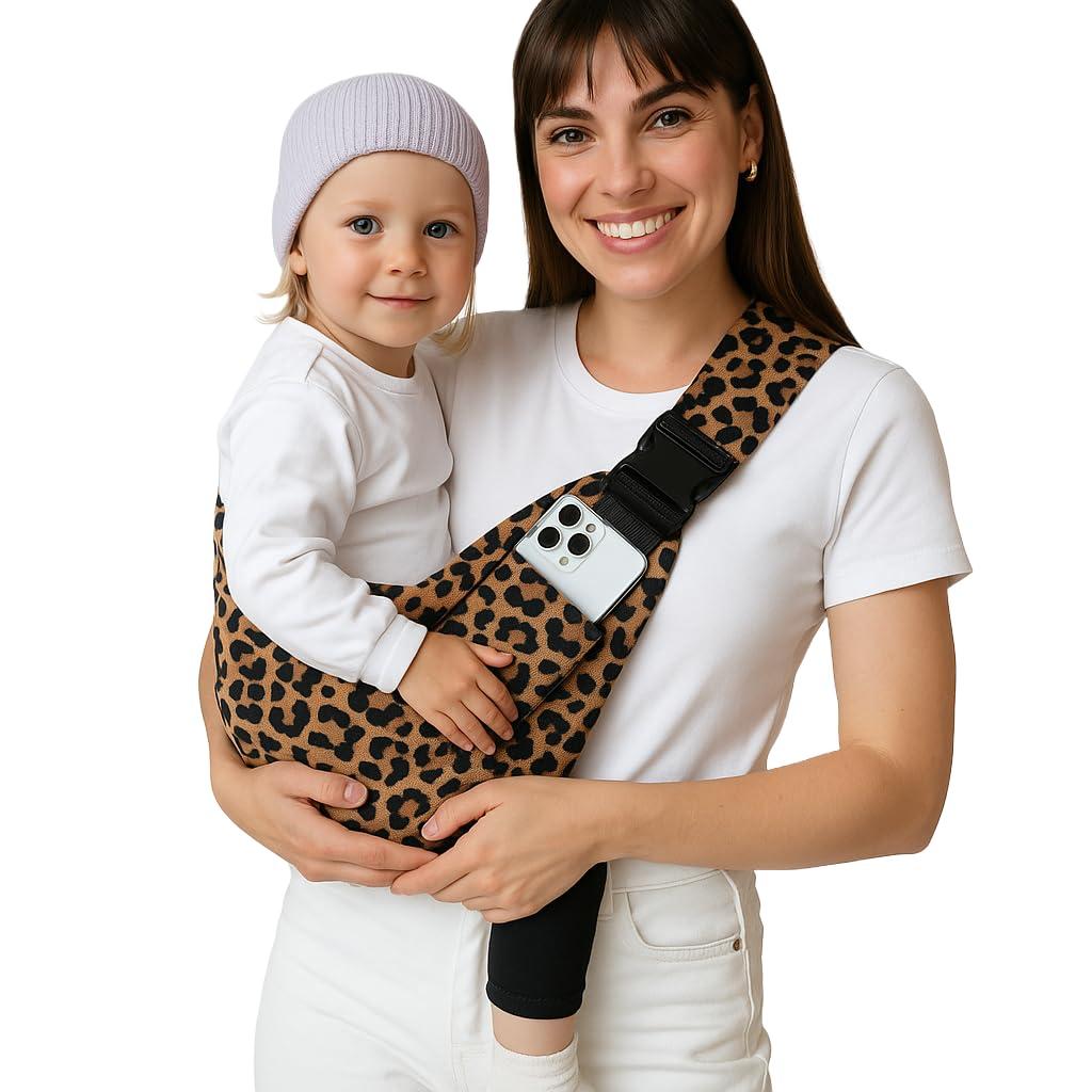 Toddler Carrier | Baby Sling Wrap - Adjustable Premium Cotton - 8 Months to 4 Years - 10-45 lbs (Brown Leopard)