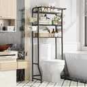 Simple Trending Over The Toilet Storage Cabinet, Metal Bathroom Shelf Organizer with Paper Holder and Hooks, 3 Tier, Black