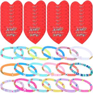 32 Sets Valentines Bracelets with Cards Student Valentines Favors from Teacher Our Class Would Knot Be the Same Without You Adjustable Stretch Beaded Friendship Bracelet Classroom Gifts