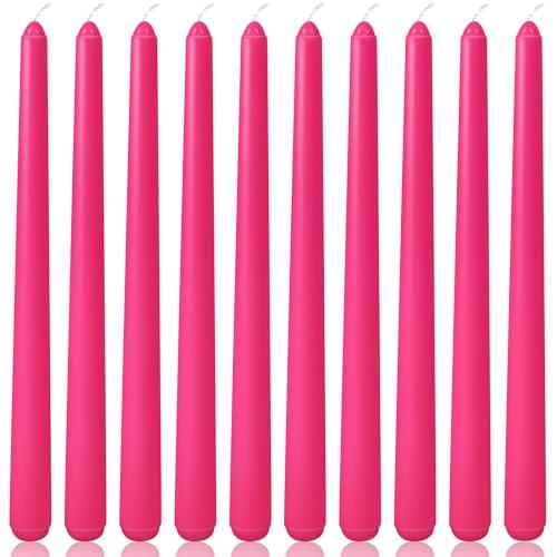 10 Inch Hot-Pink Taper Candles for Home Decoration, 10 Pack Unscented Candlesticks for Dinner Wedding Party, Smokeless and Dripless Candle Sticks