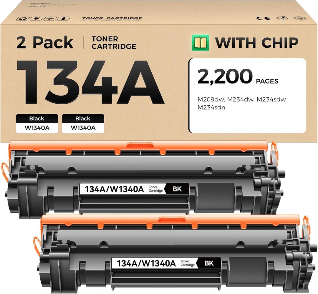 134A Toner Cartridge 2-Black with chip High Yield Replacement for HP 134A W1340A 134X W1340X Compatible with HP Laserjet M209dw MFP M234dw M234sdw M234sdn Printer Ink M209dwe M234dwe M234sdwe M234sdne