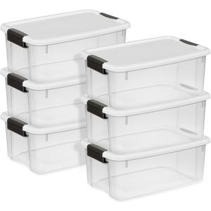 Sterilite 6-Pack Ultra Latching Box, Storage Bins with Lids, Clear Plastic, 18 Qt  Large Heavy-Duty Organizing Bin Containers for Home, Closet, Kitchen, Pantry, Bathroom, and Office