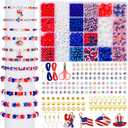 Goldwise 1578Pcs 4th of July Red White Blue Beads Bracelet Making Kit with Clay Seed Plastic Pony Pearl Beads, Patriotic USA Flag Star Beads, Metal Charms Earrings for Jewelry Making