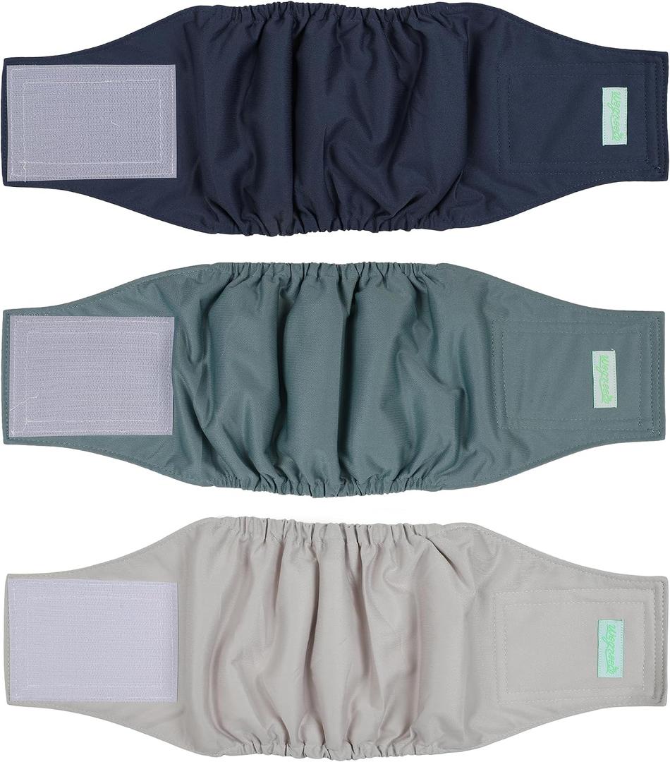 wegreeco Washable Male Dog Belly Band (Stylish Pattern)- Pack of 3 - Washable Male Dog Belly Wrap, Dog Diapers Male (Blue, Green, Champagne, Medium)