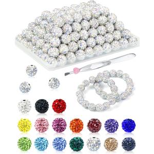 120PCS FIVEIZERO Rhinestone Beads for Jewelry Making, 10mm Red Shiny Round Sparkle Crystal Clay Bead Bulk Sparkly Baseball Necklace Beads for Bracelets and DIY Crafts